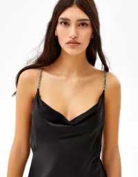 Satiniertes Midikleid mit Trägern und Strass